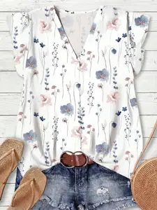 Women's Watercolor Floral Casual Top, Minimalist Style Summer, Fashionable Ladies Shirt, Loose-Fitting Design