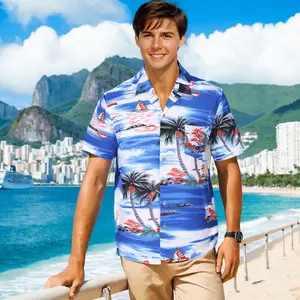 DOKKIA Hawaiian Aloha Shirt Tropical Summer Short Sleeve Casual Beach Luau Party Vacation Floral Palm Tree Tops Menswear Streetwear