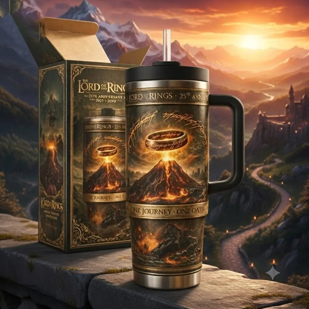 Lord Of The Rings 25th Anniversary 2001 - 2026 Tumbler 40oz With Handle & Straw, Limited Edition Collector Cup, LOTR Stainless Steel Travel Mug, Lord Of The Rings Gift, Insulated Drinkware