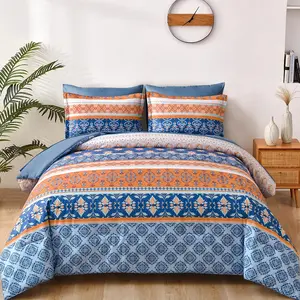 7 Piece Boho Comforter Set Queen Size Bed in a Bag Bohemian Striped Comforter and Sheet Set,Soft Microfiber Complete Bedding Sets for All Season