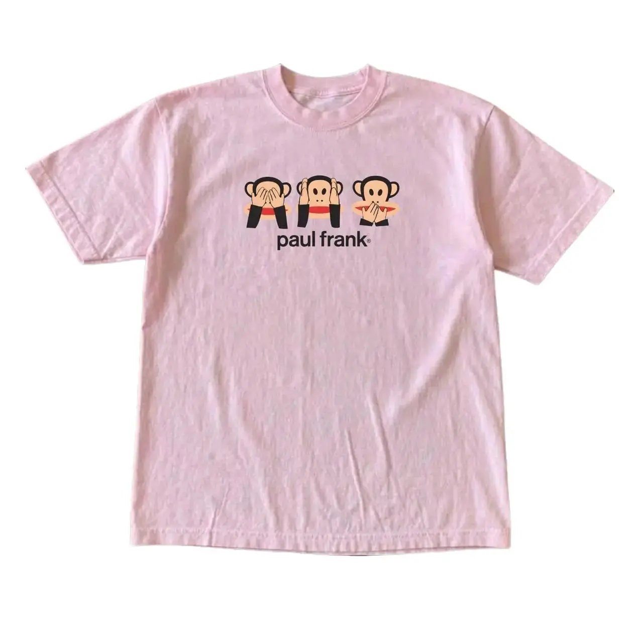 Paul Frank Three Wise Monkeys Graphic Tee - Y2K Julius Pink T-Shirt Unisex Light Pink Short Sleeve Cotton Top