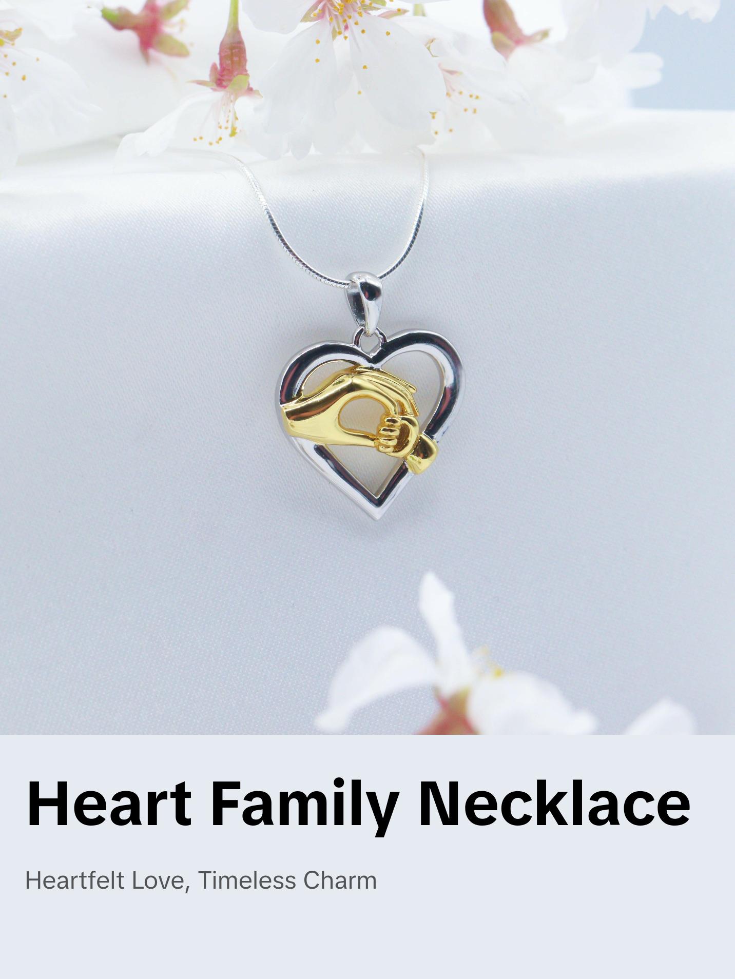 Child Holding Mom Hands Heart Pendant Necklace