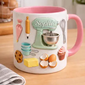 Personalized Baker Mug, Custom Baking Accent Coffee Mug, Home Baker Gift Mug, Baking Lover Ceramic Mug, Kitchen Stand Mixer Mug