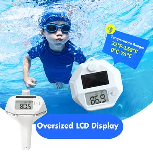 Solar Powered Wireless Pool Thermometer Floating Easy Read | Dynamic LED Light Show, Dual Backlit Display, 650FT Transmission | IP68 Waterproof Pool Temperature Thermometer,White