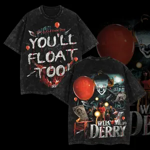 [BoldThreads] Pennywise the Dancing Clown IT - Welcome to DERRY Horror Movie Edition Double Printed Oversize Lightweight Acid Washed Tee Horror Movie Graphic Design Top Cotton Streetwear - The Ancient Cosmic Evil T-Shirt Clothes Menswear Womenswear.