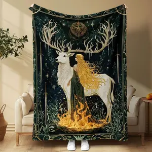 Glass Throne Comfortable Flannel Blanket Soft Cotton Material with Enchanting Deer Design Perfect for Sofa Bed Chair Dorm Decoration Book Lover Decorative Throw