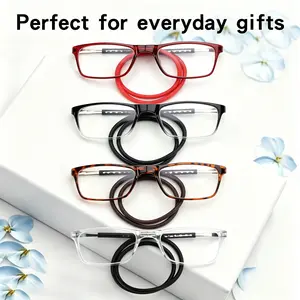 4-pack stylish blue light blocking reading glasses for neutral users, square frame design, magnetic frame, foldable clip-on/neck strap, adjustable arms, portable, anti-fatigue reading glasses for presbyopia, Father’s Day gift