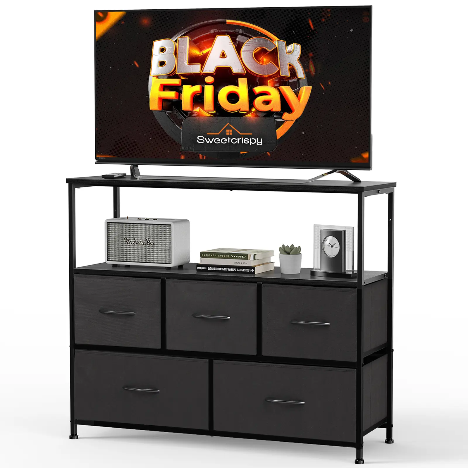 TV Stand 5 Drawers-Black