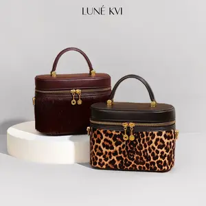 LUNÉ KVI New Vintage Genuine Leather Horsehair chic Handbag for Women,Cosmetic Bag,Fashionable Leopard Print Crossbody Bag,Versatile Trendy Tote,Premium Blackint Sling Shoulder Bag Niche Versatile Crossbody Women's Bag,Dark Red BangBang Bag cheetah purse