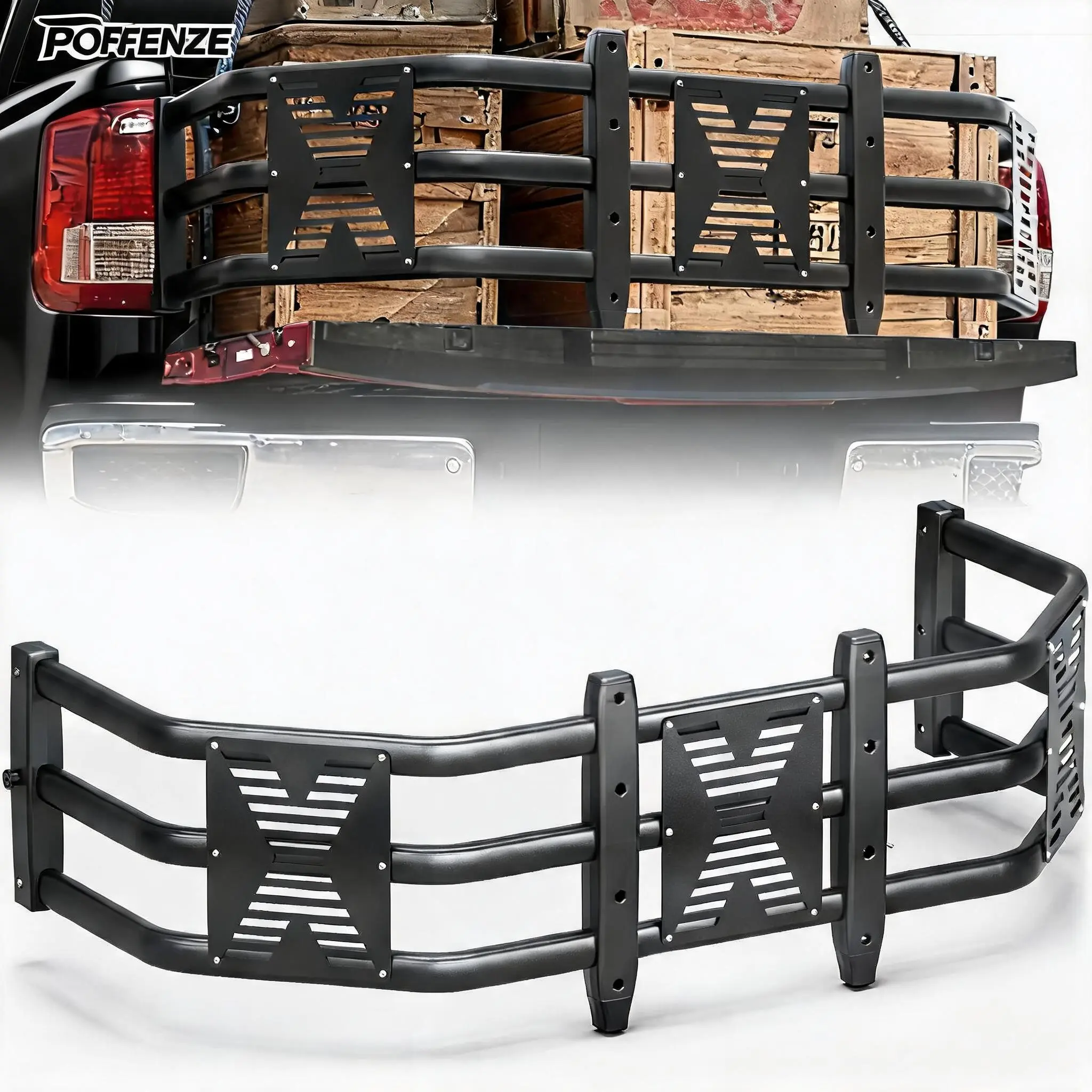 POFENZE-NADIA Adjustable Aluminum Truck Bed Extender, 59"-69" Retractable Drill-Required Truck Accessories, Compatible with CHEVROLET SILVERADO, TOYOTA TUNDRA, FORD F-Series, RAM, NISSAN TITAN pickup length