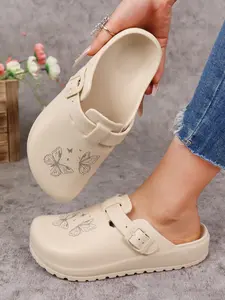 Women's Fashion New Eva Sandals, Lightweight Non-Slip Shoes with Adjustable Buckle, All Season Closed Toe Platform, Cartoon Butterfly Design