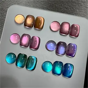 Glitter Cat Eye Gel Nail Polish Set with Magnet Colorful Galaxy for Holographic Cat Eye, Salon Gel Manicure and Nail Art DIY at Home