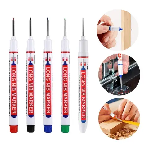5-Pack Ready 20mm Tip Deep Hole Woodworking Pencil Set, Quick-Dry Waterproof Long Nib Drawing Markers for Automotive & Motorcycle Tires/Accessories, Bathroom Decoration, Wood/Plastic Surfaces