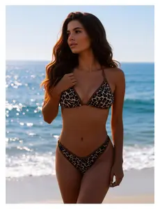 Leopard Bikini Set - Triangle Swimsuit for Women - Adjustable Tie Side Bathing Suit - Padded Push Up Bikini Top - Beach Pool Vacation Swimwear - Leopard Print