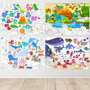4 Pack Giant Coloring Posters - Dinosaur & Sea Creature Theme Jumbo Coloring Tablecloth for Kids | Table & Wall Coloring Sheets, Class Home Craft Activities, Party Favors, Decorations & Kids Gifts