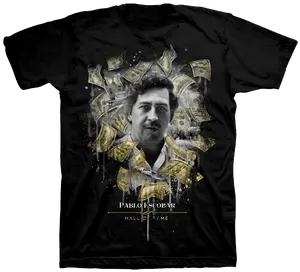 Men's Casual Short-Sleeve Cotton Round Neck T-Shirt - Retro Menswear with Pablo Escobar Hall of Fame Narco Tribute, Outlaw Gangster Money, Cartel-Inspired Colombian Mafia Digital Prints, Black Domestic Top, Shortsleeve, Tshirt