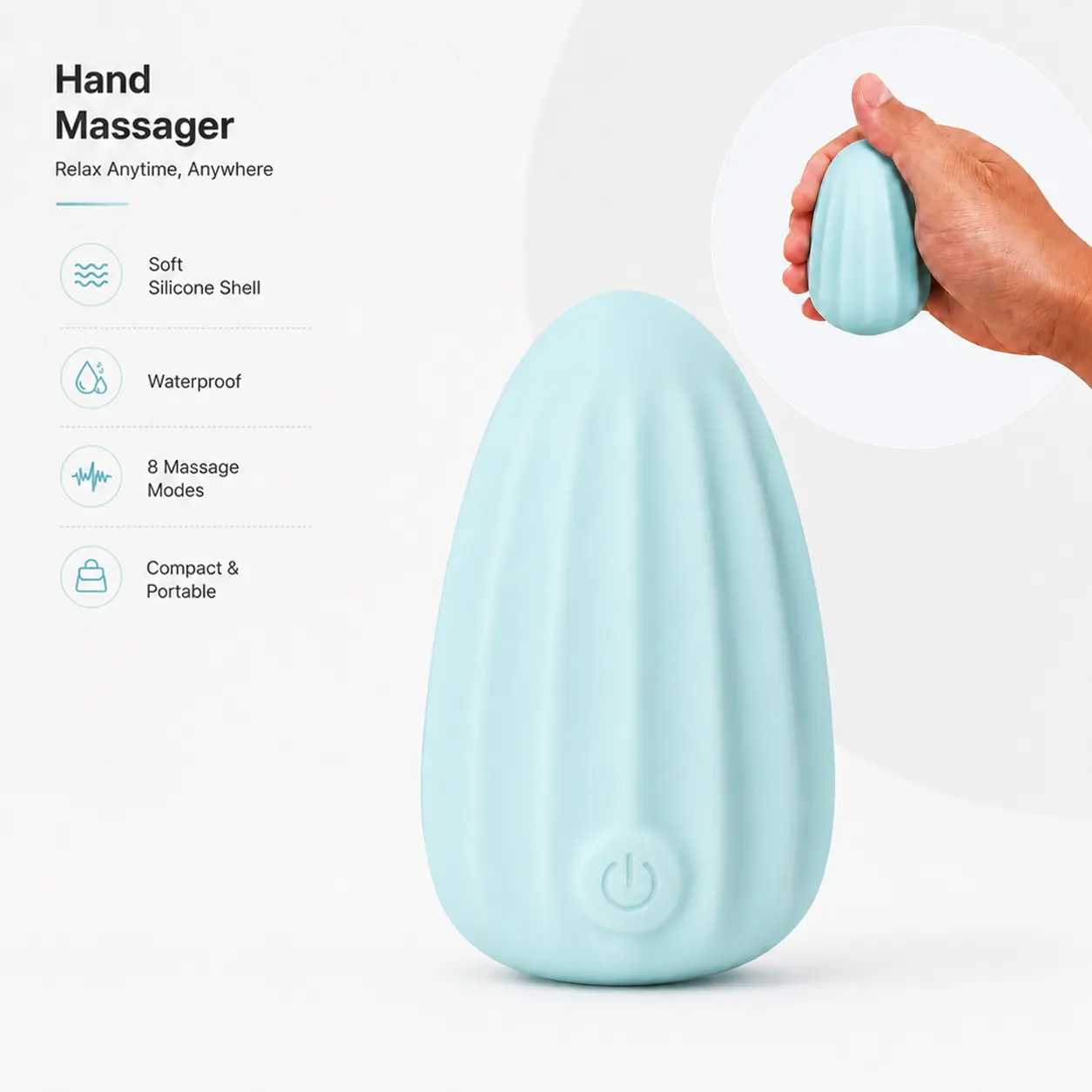 Rechargeable Hand Massager, Portable 8 Modes Hand Massage Device for Hand Soreness, Wrist & Finger Relaxation, Light Blue Adjustable Massager Gift for Men Women anniversary gift for him