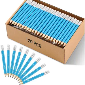 Golf Pencils with Eraser, #2 HB Half,4" Mini,Pre-Sharpened,120/200/320 Count Pencils Wood Cased Short for Classroom, Office, School, Wedding and Party Game(Blue-120pcs)