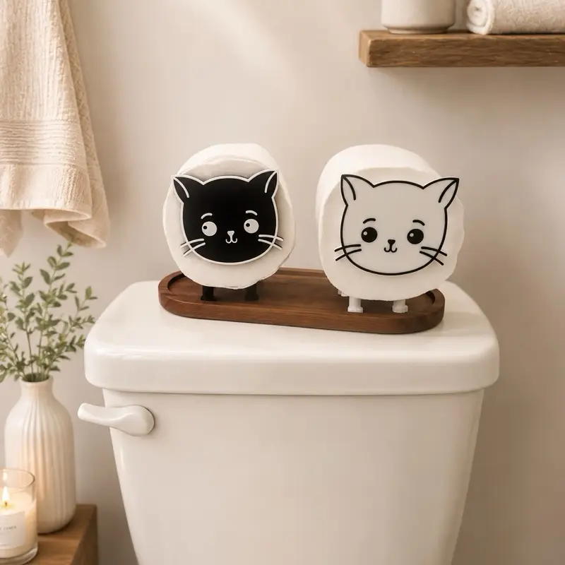 3PCS Cute Cat Toilet Paper Holder, 3D Printed Freestanding Tissue Roll Holder, Funny Bathroom Decor
