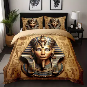 Egyptian Sphinx Bedding Set, Soft Comfortable Fabric, Zipper Design, 3-Piece (1 Fitted Sheet + 2 Pillowcases)