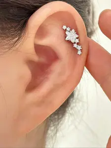 Shiny Star Flower Cartilage Earring Studs, 12G Stainless Steel CZ Piercing Jewelry, Screw Back Design for Helix Conch Lobe, Sleepable & Hypoallergenic Fashion Accessory for Women, No Need to Take Off When Sleeping, Daily Wear Piercing Jewelry
