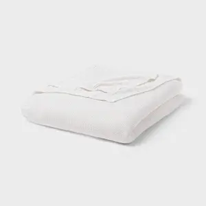 Threshold Sweater Knit Throw Bed Blanket 92x90 Year-Round, White, Full/Queen