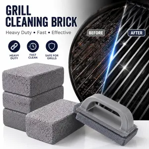 Heavy Duty Grill Cleaning Brick & Scrubber 3 Pack, Non-Scratch Flat Top Stone for BBQ Grills, Griddles and Outdoor Kitchens, Effortlessly Removes Grease, Residue, Burnt Food and Stubborn Buildup for Home Cooks and BBQ Lovers