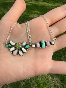 Sonoran Gold Turquoise White Buffalo And Ponk Opal Sterling Silver Necklace