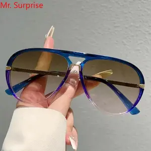 Retro Aviator Sunglasses for Men & Women, Multi-Color Gradient Lens, Trendy Casual Outdoor Fashion Sunglasses