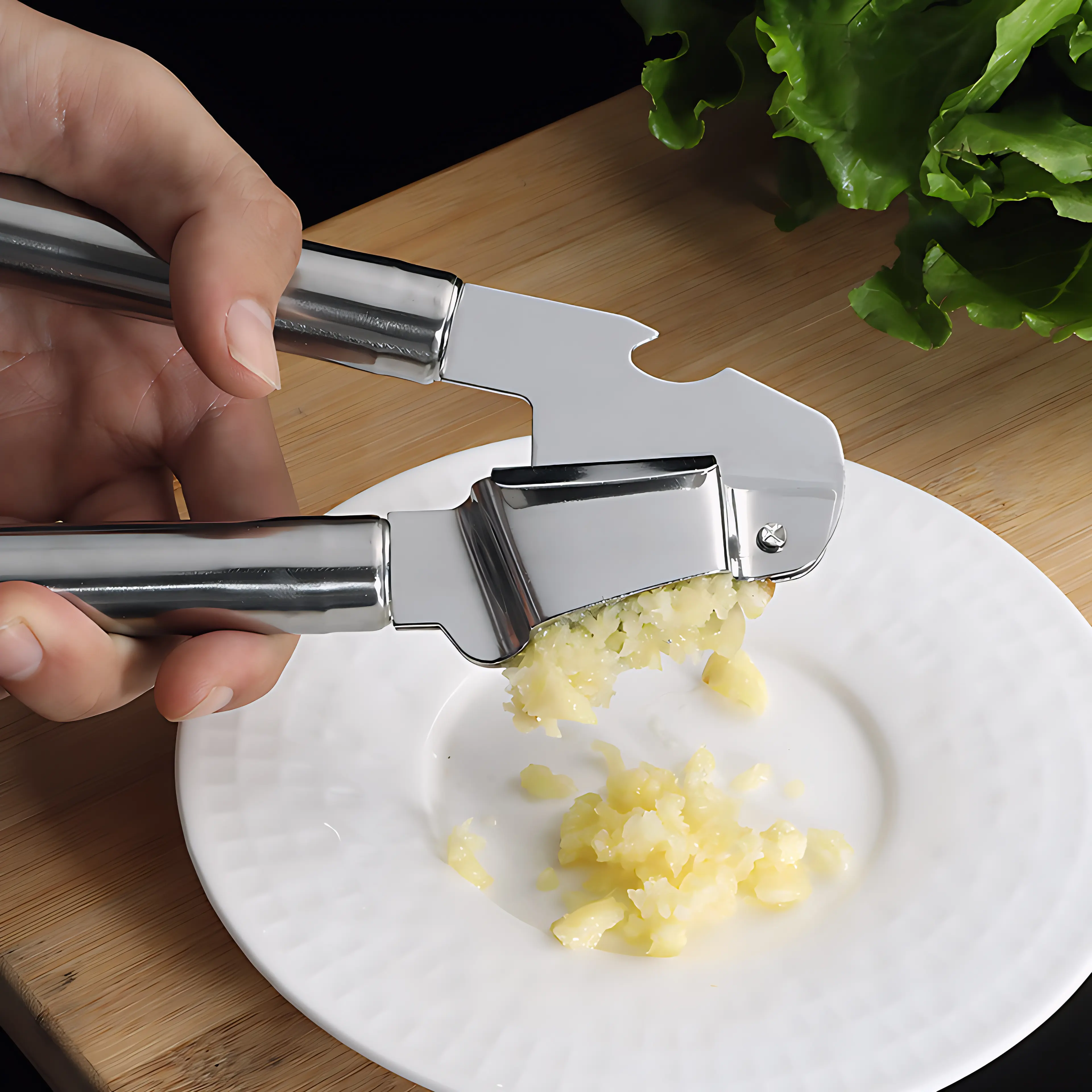 2-in-1 Stainless Steel Garlic Press & Bottle Opener, Heavy Duty Kitchen Gadget with Ergonomic Design for Easy Cleaning Utensils