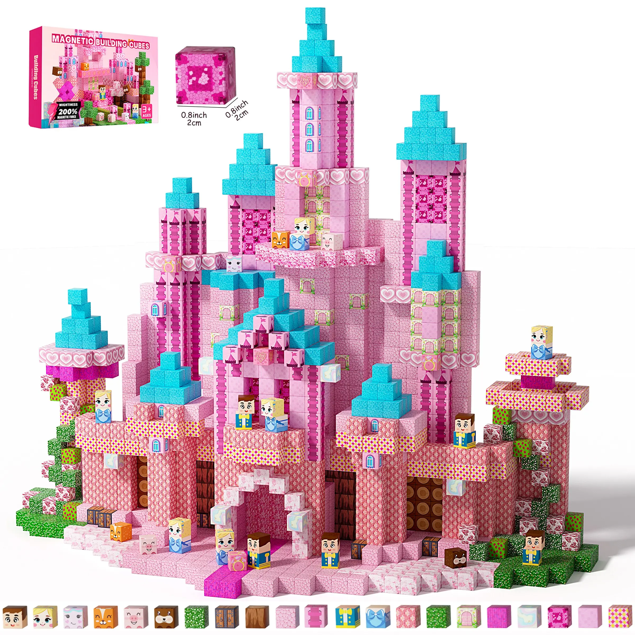 Pink Princess Caste Magnetic Building Blocks Set 200 PCS, Building Block Sets, 3D Educational Magnet Cubes, Multi-function Montessori Toddler Toys, STEM Sensory Child Development Toys for Kids Ages 3-8, Construction play, Birthday Christmas Gifts