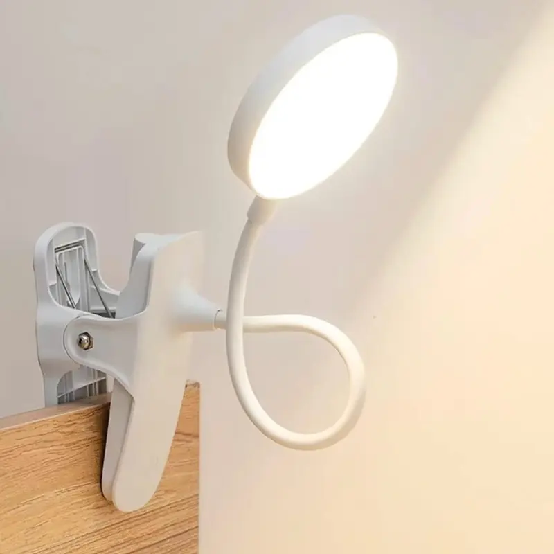 【2024 New】Dorm Room Essential Clip on Light Wall-Mounted, 3 Color Portable Desk Light Mini Clip Lamp, Battery Operation Small Desk Lamp with Clamp, Reading Lights for Books Bunk Bed Headboard Makeup