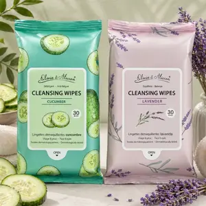 Olivia & Allison Cleansing Wipes Pack of Two Lavender  & Cucumber 30 Wipes Each Total 60 Wipes Gentle Makeup Remover for Face & Eyes Dermatologically Tested