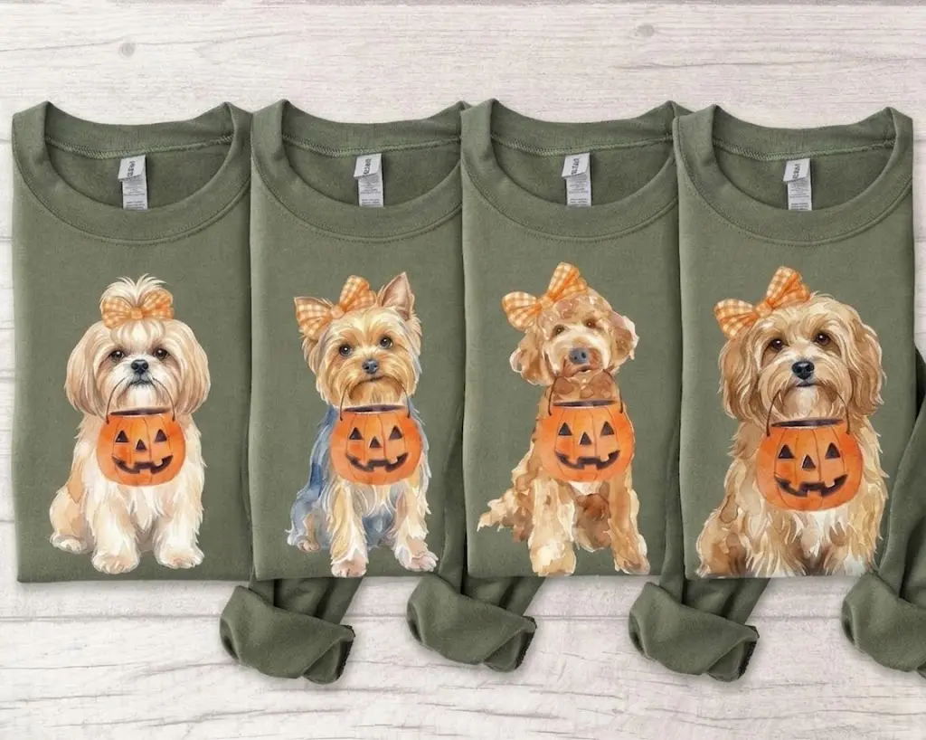 Custom 30+ Dog Breed Halloween Sweatshirt - Cute Fall Pumpkin Dog Mom Long Sleeve Shirt