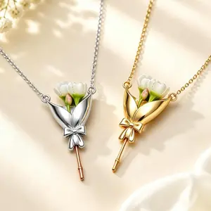 Flower Bouquet Necklace(Without Flowers),   Floral Vase Necklace Pendant DIY Romantic Floral Accessories  Pendant Elegant Ladies Jewelry For Mothers Loved Ones and Family