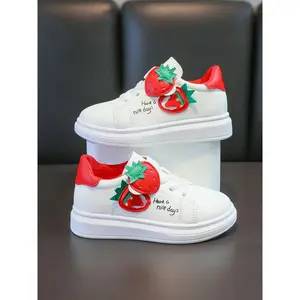 Girls' Comfortable PU Leather Non-Slip Flat Round Toe Velcro Shoes, Casual All-Season Sneakers Students and Daily Outings