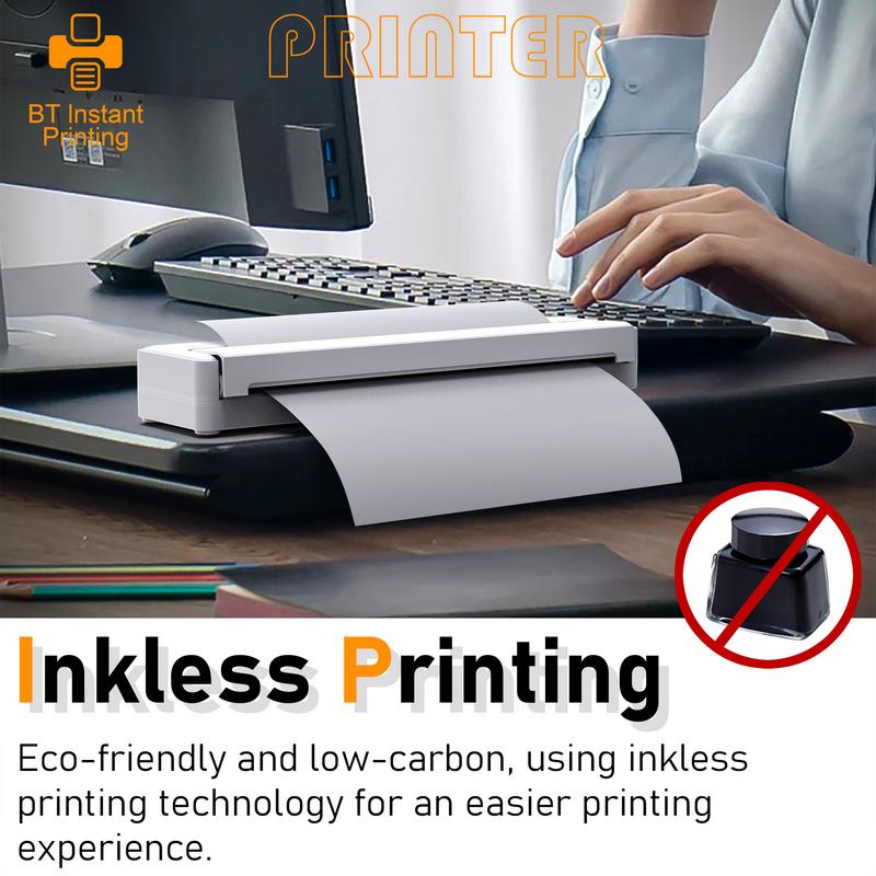 Portable A4 Thermal Printer Wireless Connectivity Rechargeable for A4 A5 A6 Size Paper & Label Paper Ideal for Work Travel Home