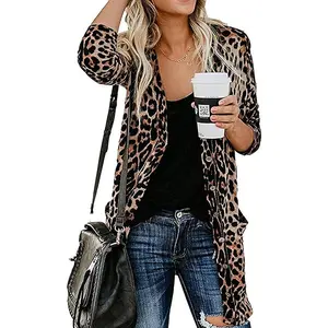 Womens Leopard Print Cardigan Lightweight Long Sleeve Open Front Fall Cardigans S-XXL