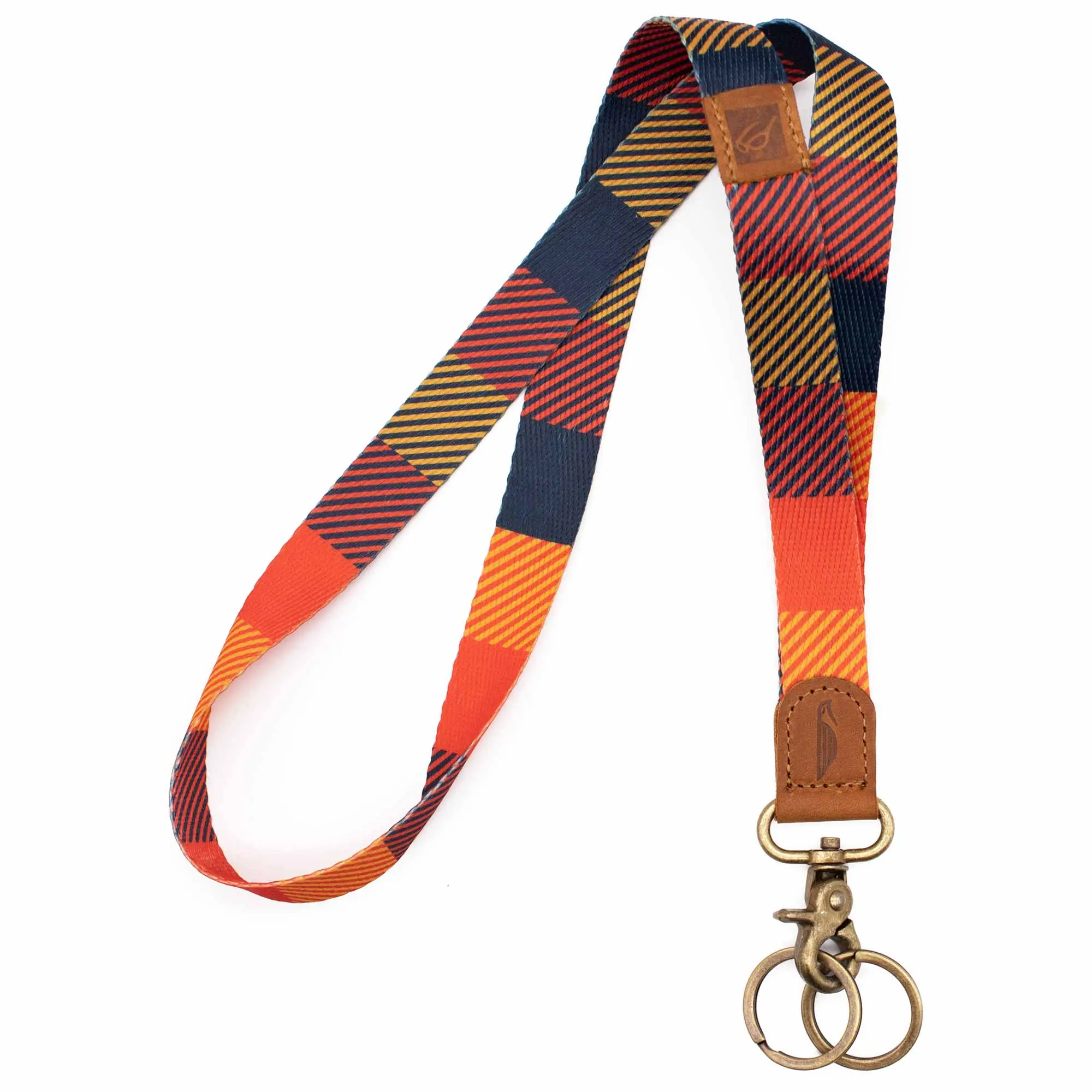 Autumn Neck Lanyard for Men and Women - Navy and Orange Color Combination with High-Quality Leather and Metal Buckle Clips