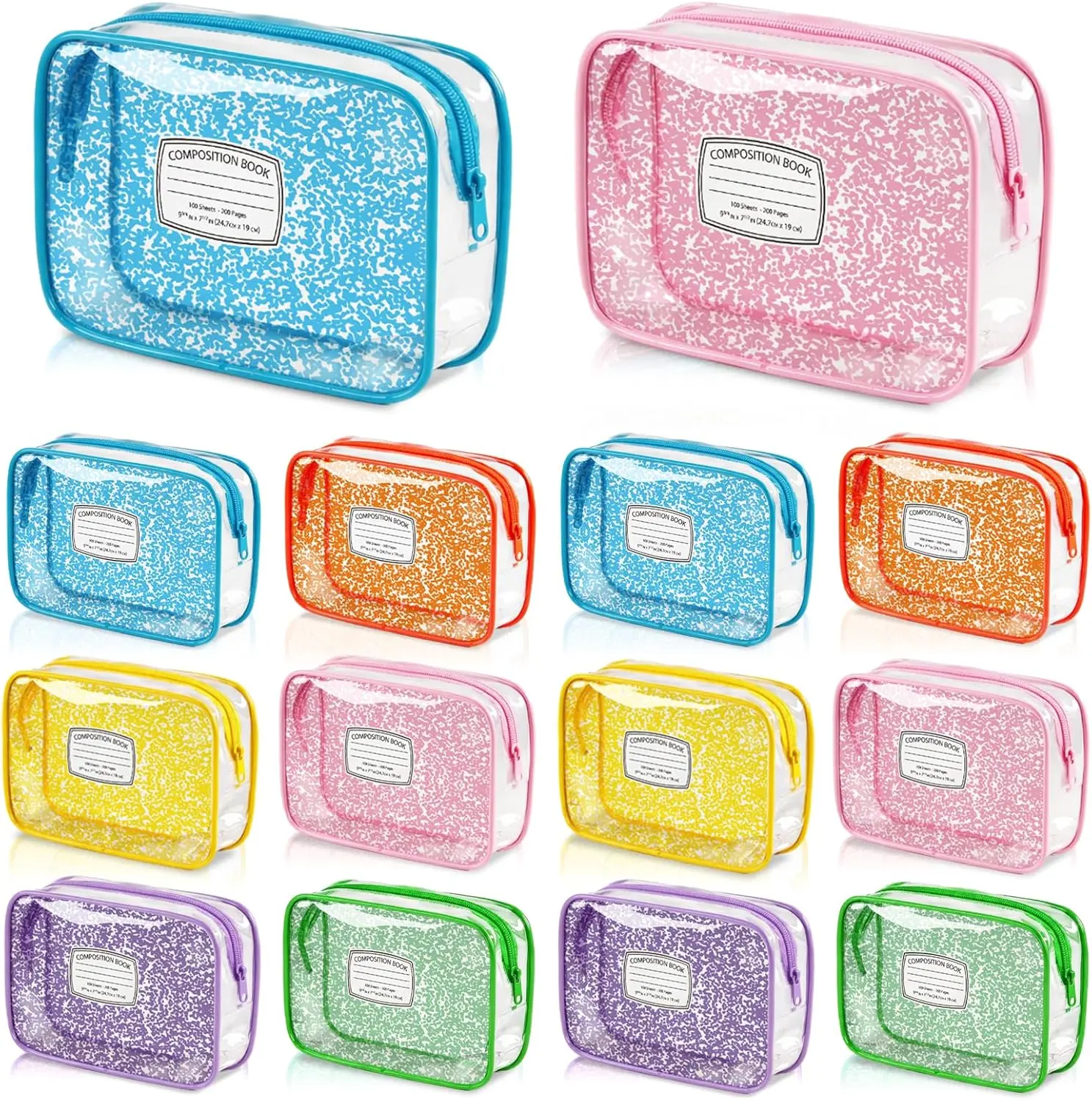 12 Pcs Back to School Teacher Appreciation Gifts Bulk Clear PVC Zipper Pouches Composition Book Themed Makeup Bags for Women Teachers Educators School Staff First Day of School End of Year Thank You Gifts