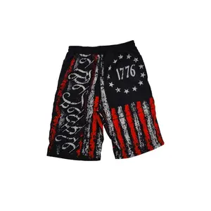 Patriotic American Flag Print Shorts, 100% Polyester, Casual Style, Non-Stretch Woven Fabric, Regular Fit with Drawstring, 120g/m²