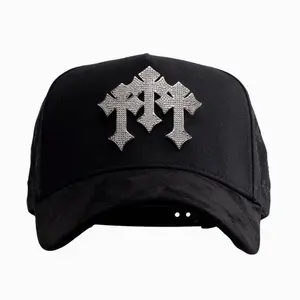 Barbas Hats x Rich The Kid x Chrome Crystal Cross Black Snapback – Premium Streetwear Baseball Cap Featuring Luxury 3D Cross Embroidery and an Adjustable Unisex Fit for Men, Women, and Teens Seeking a Bold Urban Snapback Hat with Chrome-Inspired Styling