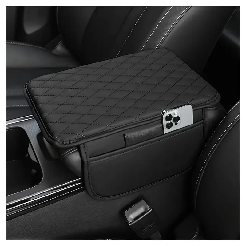 Car Multi-Functional Armrest Cushion Pad, PU Leather Material, 2 Storage Pockets, Fits Various Car Models, Perfect Holiday Gift, Car Console Organizer, Car Armrest Box, Car Organizers