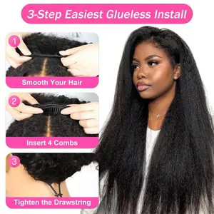 SIMIDOLA Kinky Straight Body Wave Glueless 3 In 1 Half Wig 200% Density Upgrade With Drawstring Cap Invisible Hairline Human Hair  Wigs Beginner Friendly TikTokShopBlackFriday