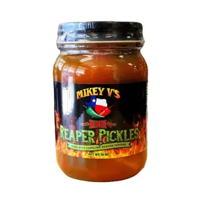 Mikey V's XXX Reaper Pickles - Spicy Snack Infused with Carolina Reaper Peppers 16 oz Hot Firey Pickled Extreme Flavor