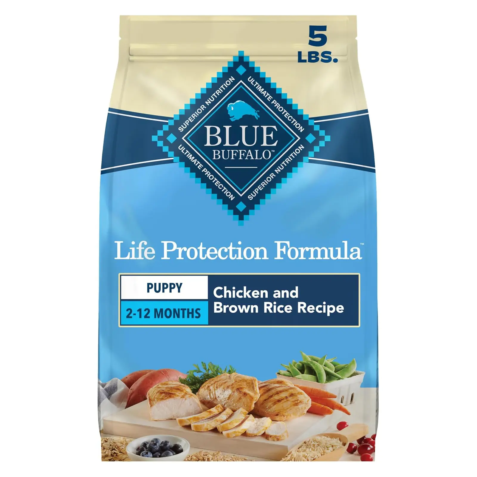Blue Buffalo Life Protection Formula Chicken Puppy Dry Dog Food, 5 lb With DHA for Brain Development, Real Chicken #1 Ingredient, Antioxidant-Rich LifeSource Bits, Promotes Healthy Muscle Growth