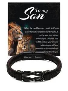 Men's Leather Bracelet Inspirational Luxury Gift Box, Elegant Wristband for Son, Boyfriend, Father, Brother, Christmas Birthday Present