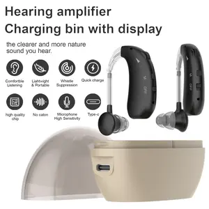 Invisible Hearing Aid for Adults with Hearing Loss, Behind-The-Ear Magnetic Charging Box, Noise Reduction, Natural Sound, USB Rechargeable