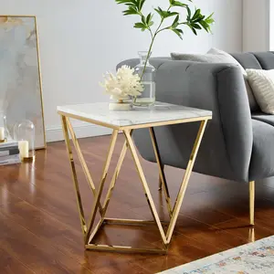 Modway Vertex Gold Metal Stainless Steel End Table in Gold White