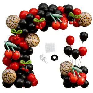 150pcs Red Black Balloon Arch Kit with Cheetah Print and Cherry Foil for Party Decor